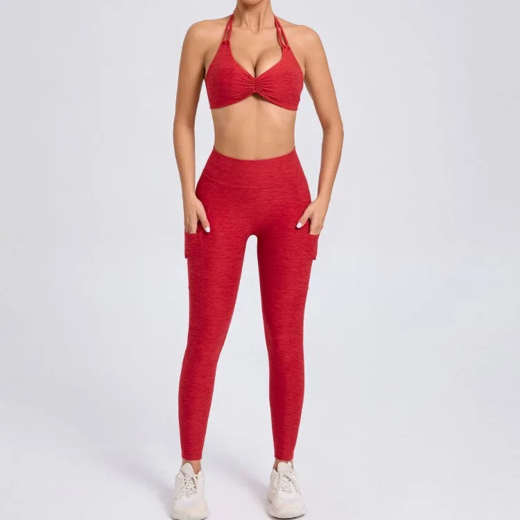Halter & Ruched Leggings Workout Set