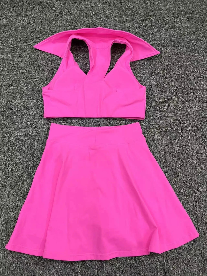 Collared Halter Tennis Skirt Set