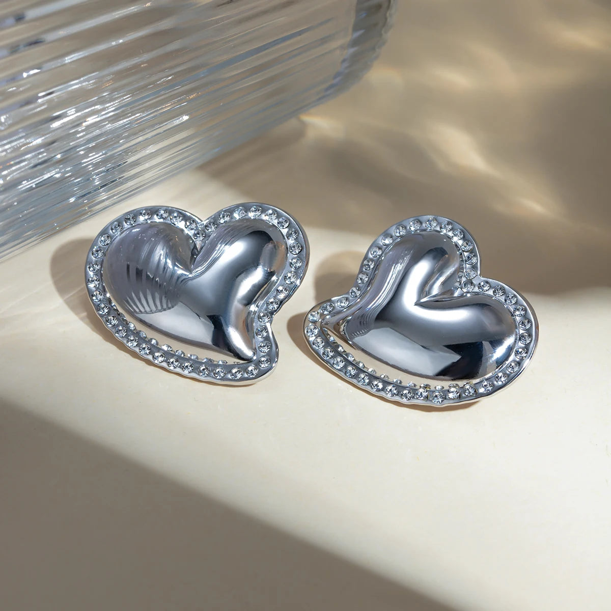 Puffed Heart Pavé Stud Earrings