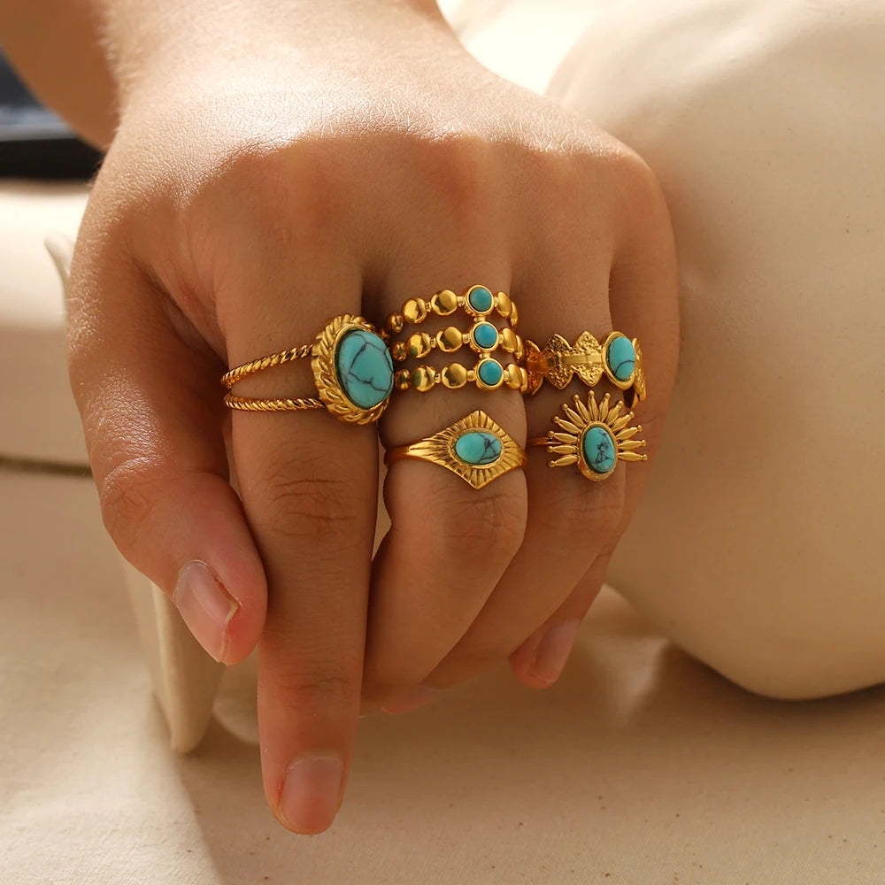 Boho Turquoise Ring Set