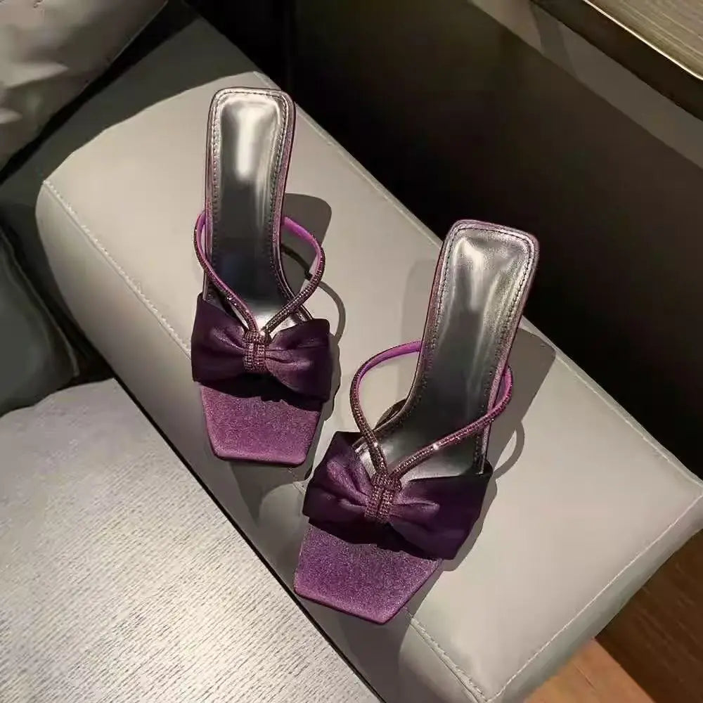 Sparkling Bow Heeled Mules