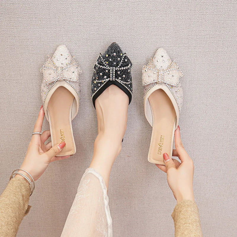 Crystal Bow Pointed Flats