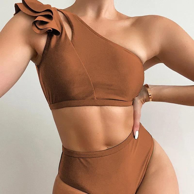 One-Shoulder Ruffle Bikini Set