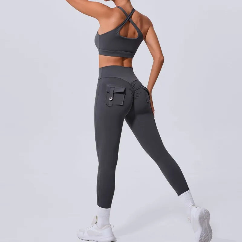 Cutout Sports Bra & High-Waist Pocket Leggings Set