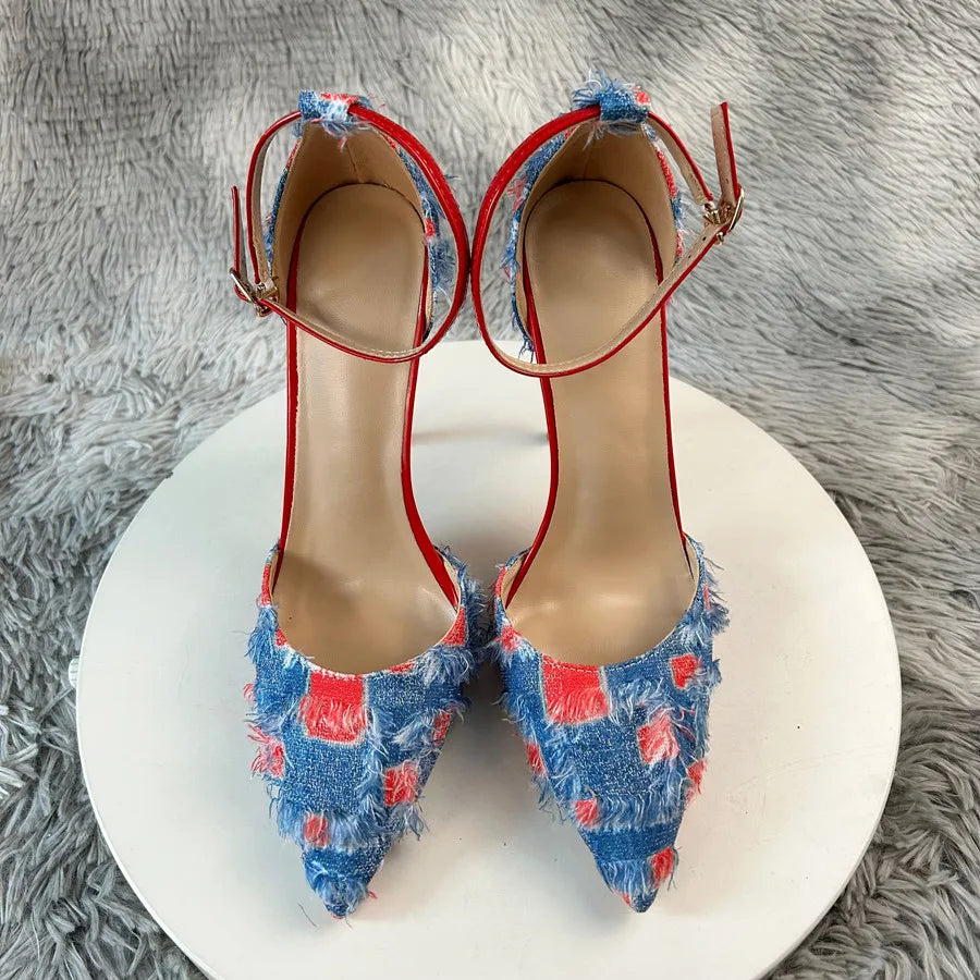 Denim Patchwork Stiletto Heels