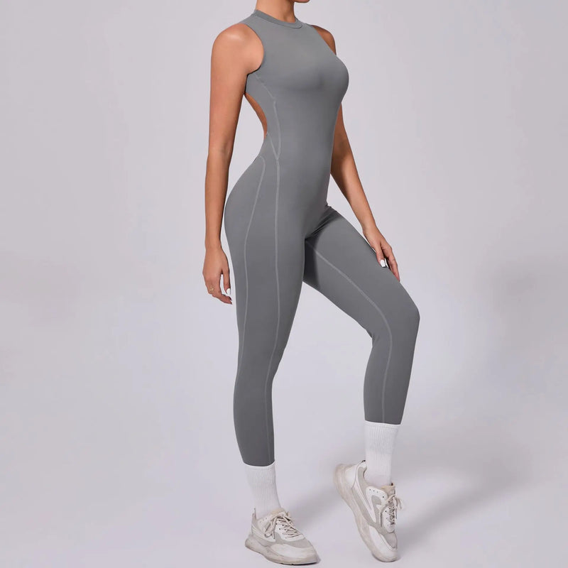 Open Back High Neck Athletic Jumpsuit