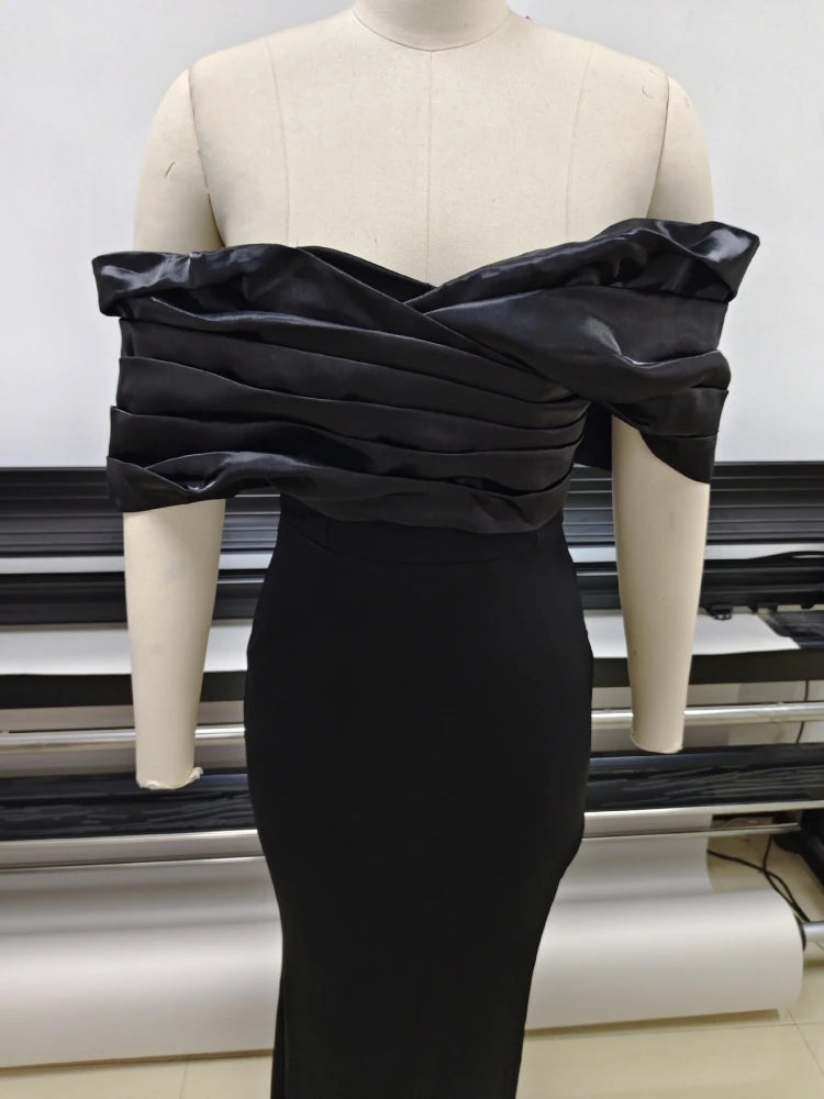 Off-Shoulder Satin Evening Gown