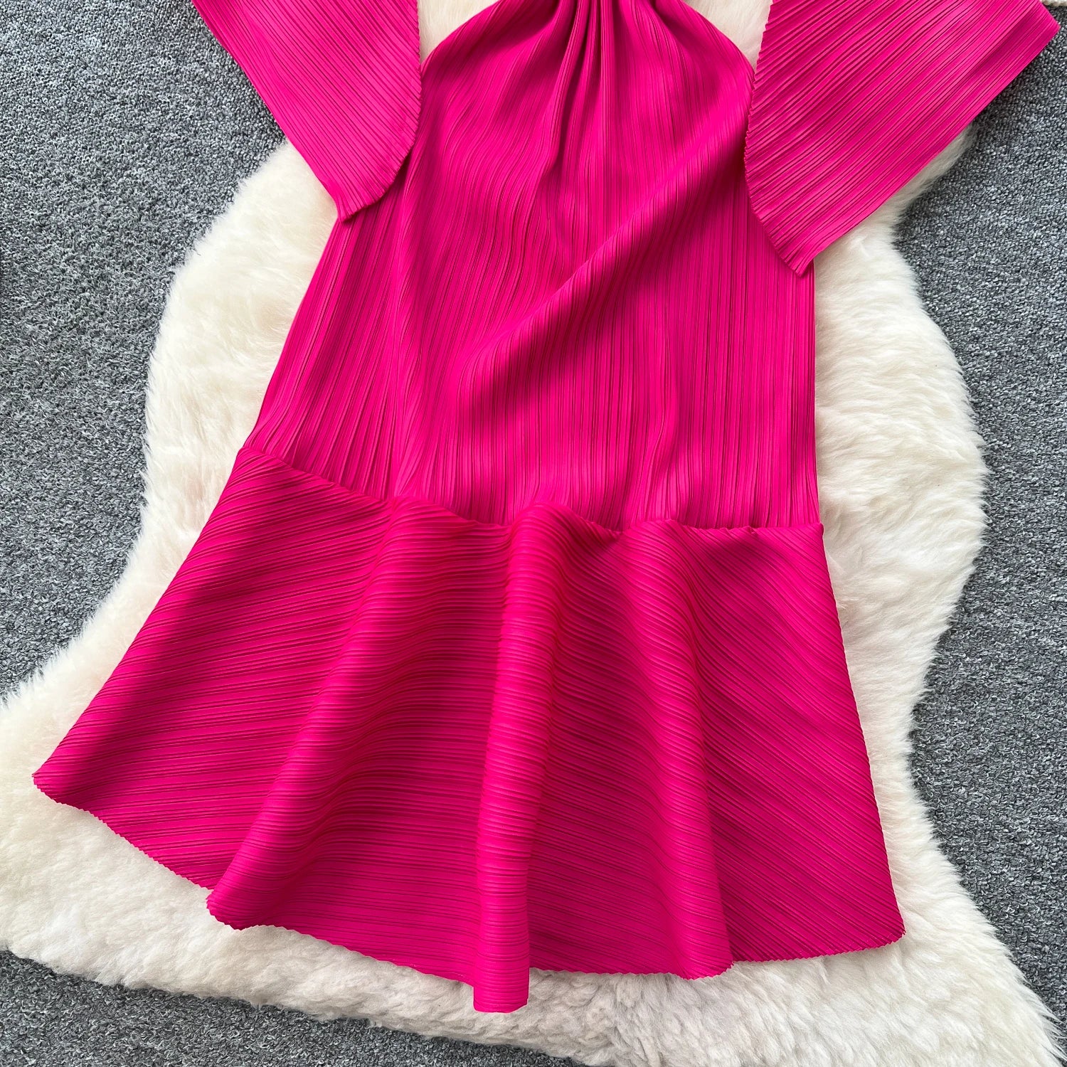 Pleated Flare Sleeve Midi Dress