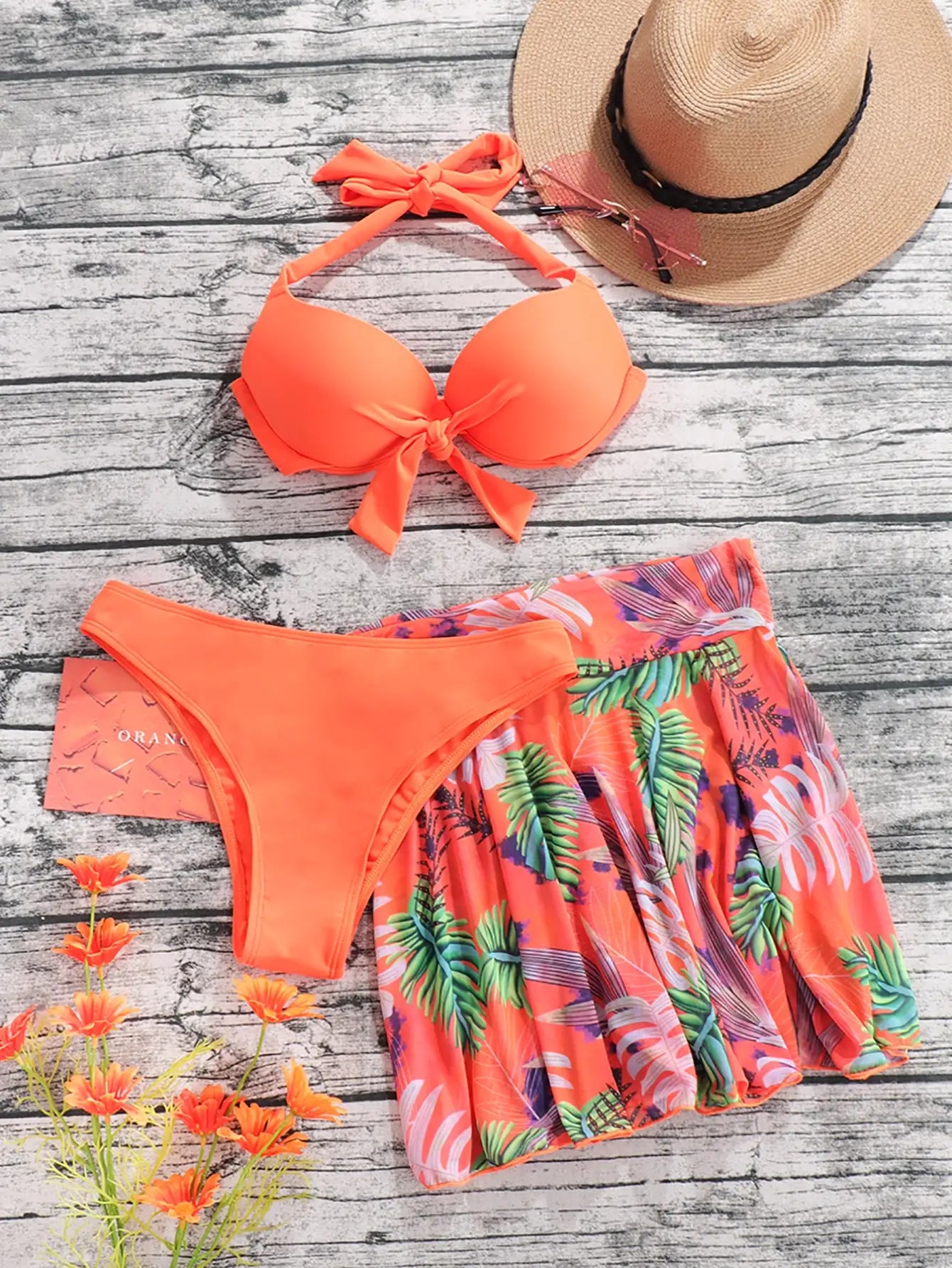 Tie-Front Bikini & Mini Skirt Set