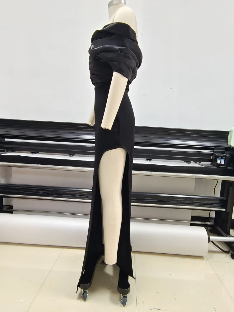 Off-Shoulder Satin Evening Gown