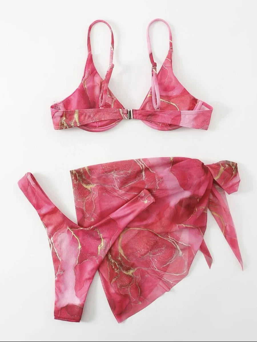 Marble Print Bikini with Sarong