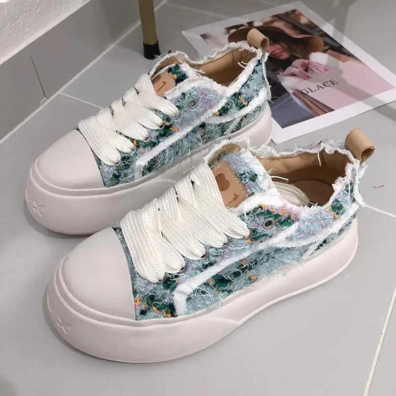 Distressed Canvas Platform Sneakers