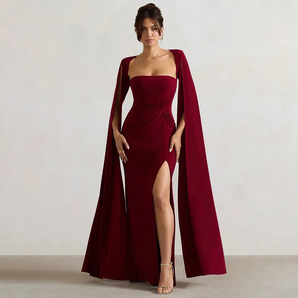 Cape Sleeve Strapless Evening Gown