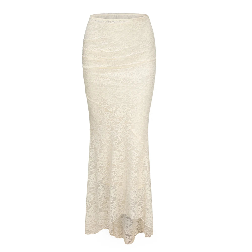 Lace Ruched Two-Piece Maxi Dress