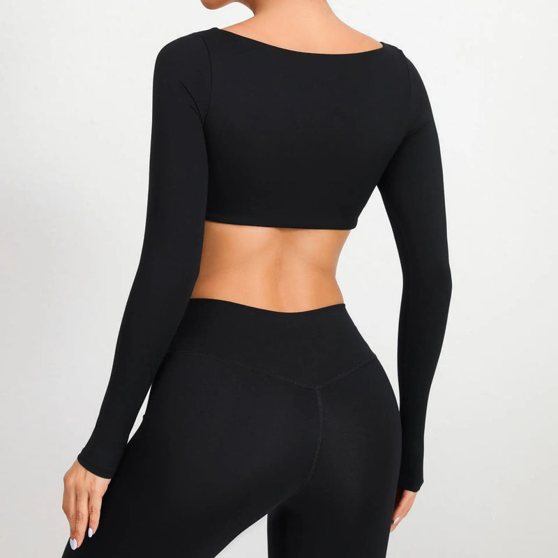 Square Neck Long Sleeve Crop Top