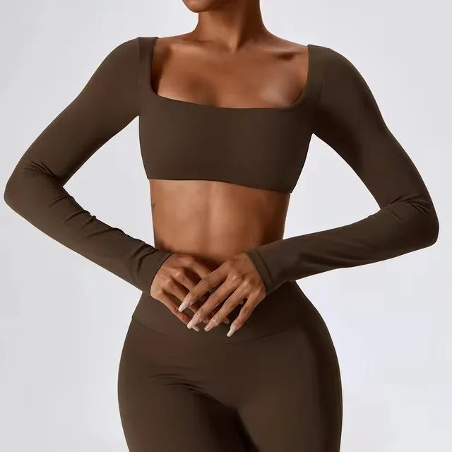 Long Sleeve Crop Top – Square Neck Activewear Top