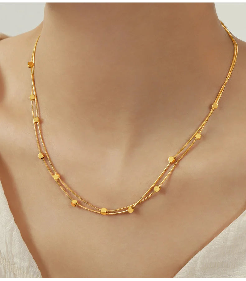 Golden Bead Layered Necklace