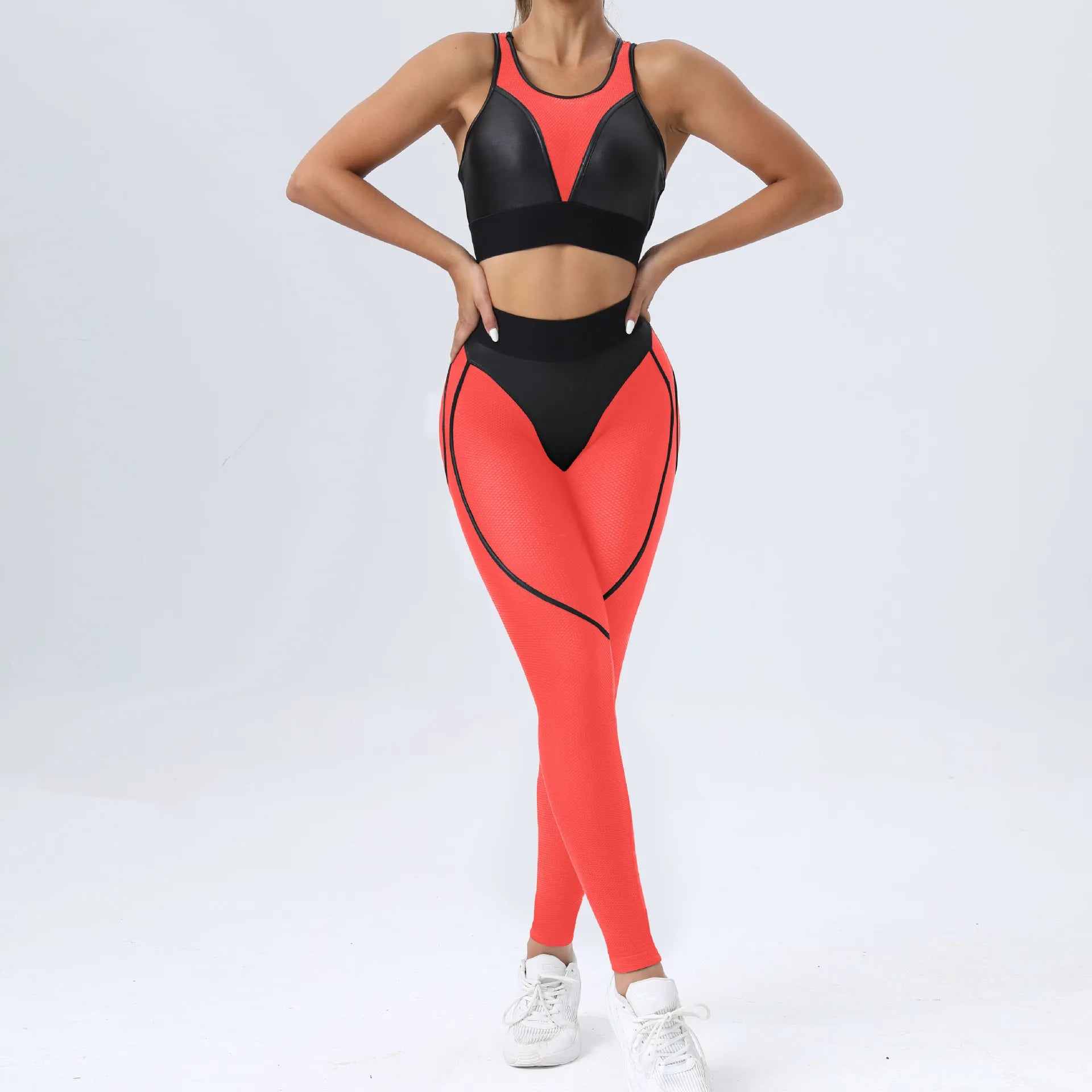 Faux Leather & Mesh Workout Set