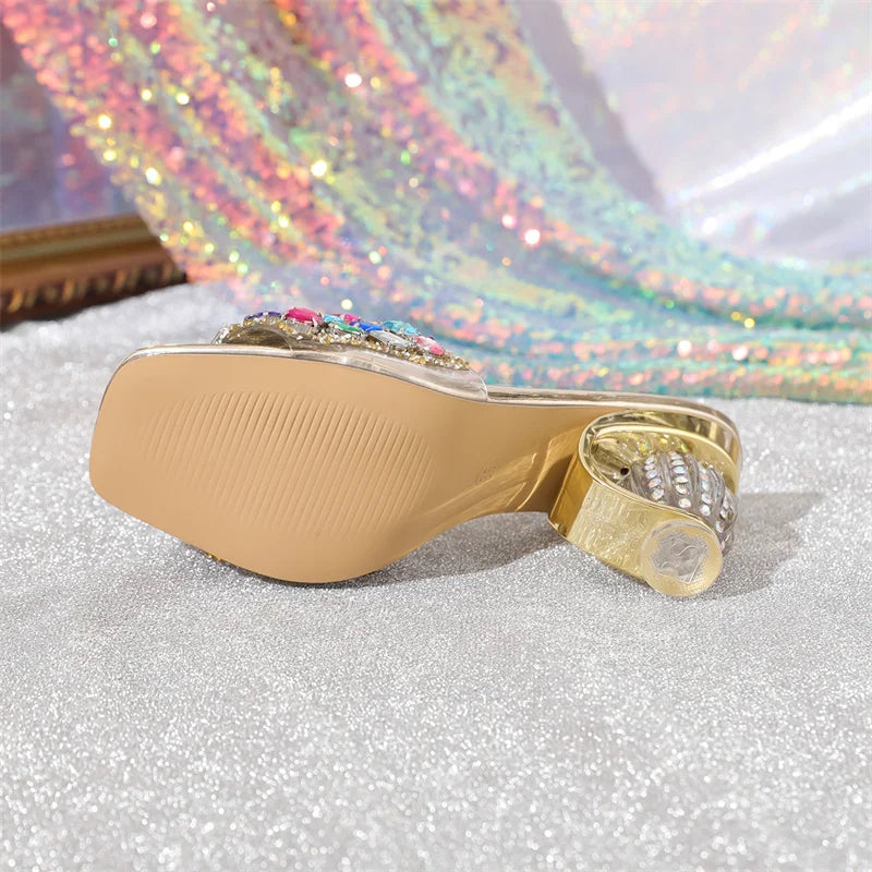 Crystal Gem Block Heel Sandals