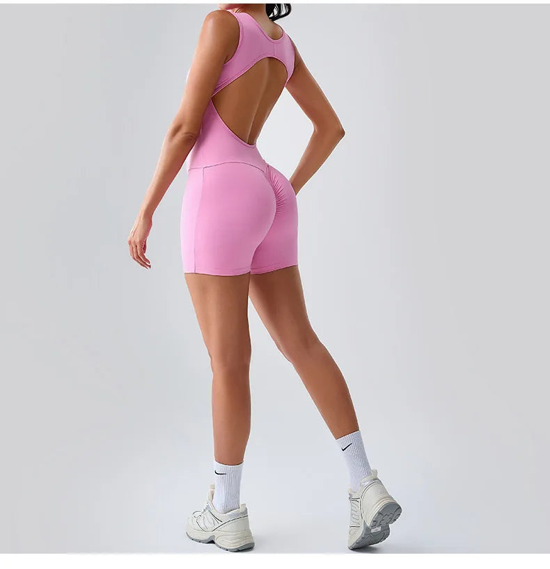 Open Back Biker Short Romper