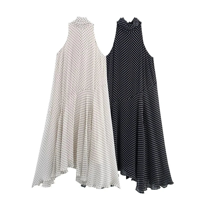 Polka Dot High Neck Swing Maxi Dress