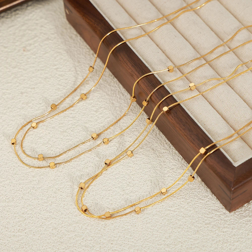Golden Bead Layered Necklace