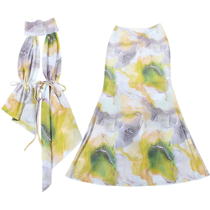 Halter Tie-Dye Cutout Crop Top