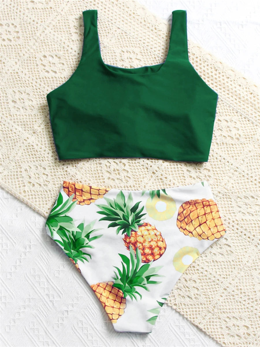 Pineapple Print High-Waist Bikini Set