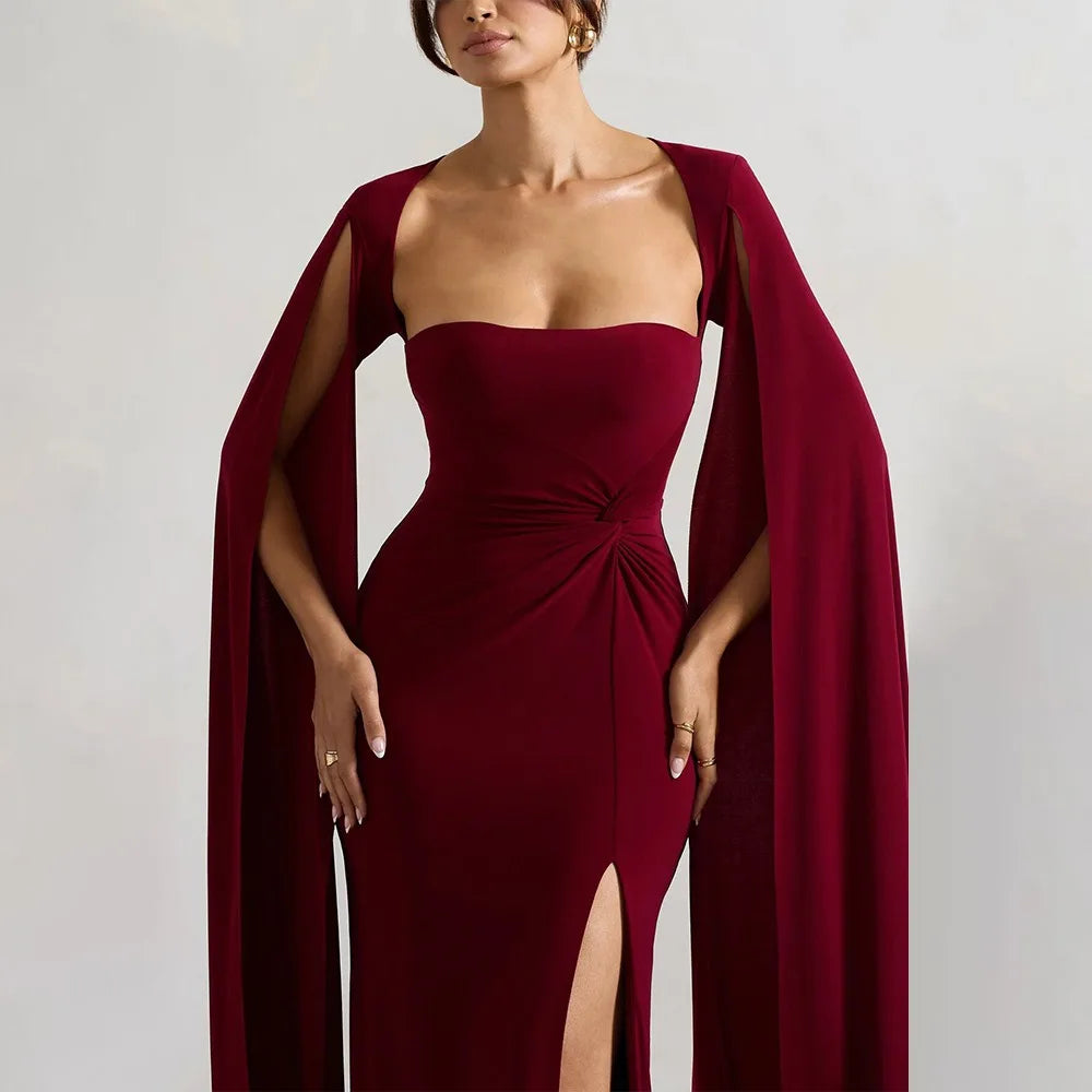 Cape Sleeve Strapless Evening Gown