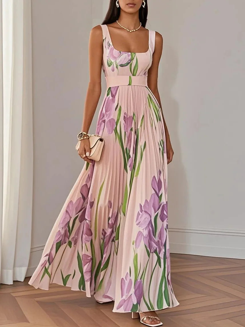 Floral Pleated Maxi Dress