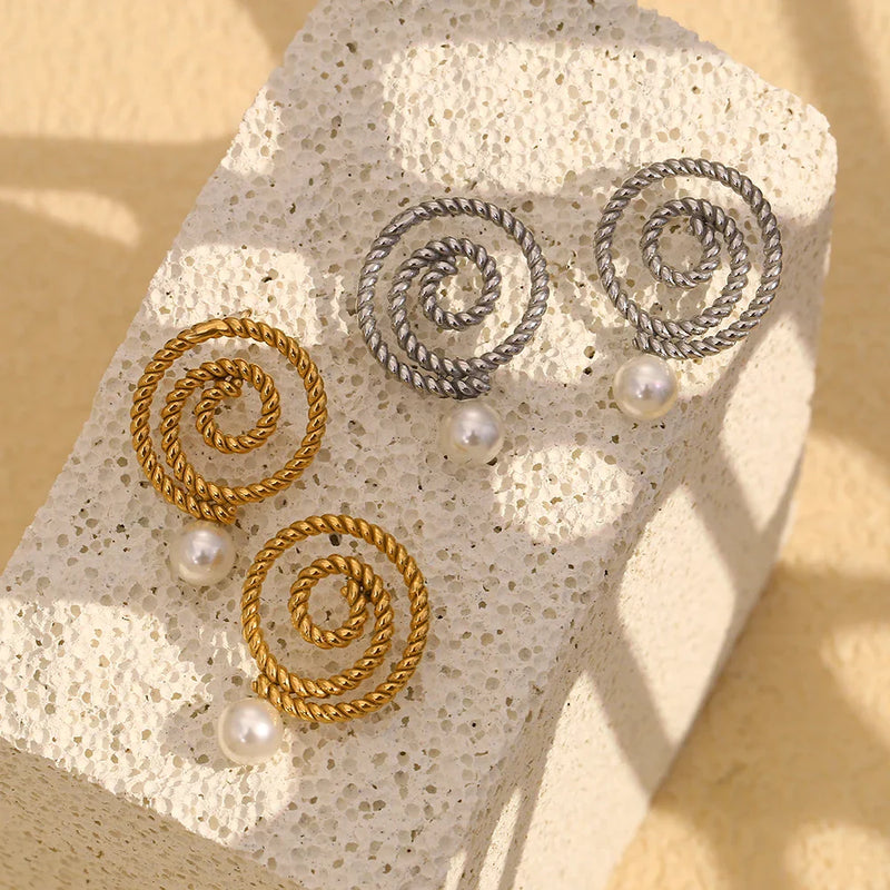 Spiral Ring Pearl Earrings Party