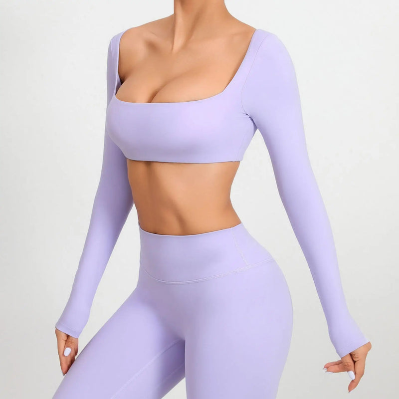 Square Neck Long Sleeve Crop Top