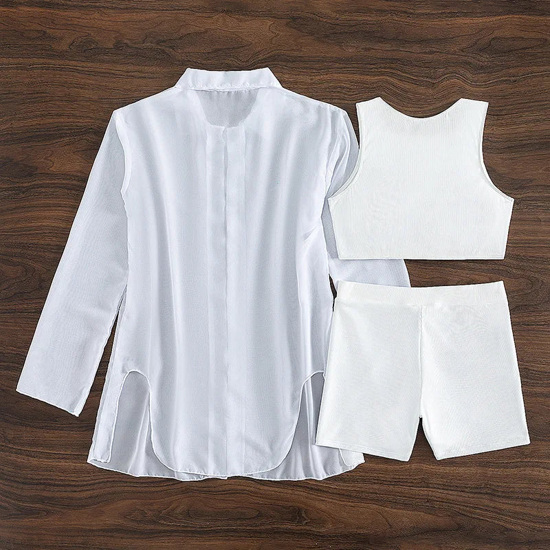 Ribbed High Neck Crop Top and Shorts Set