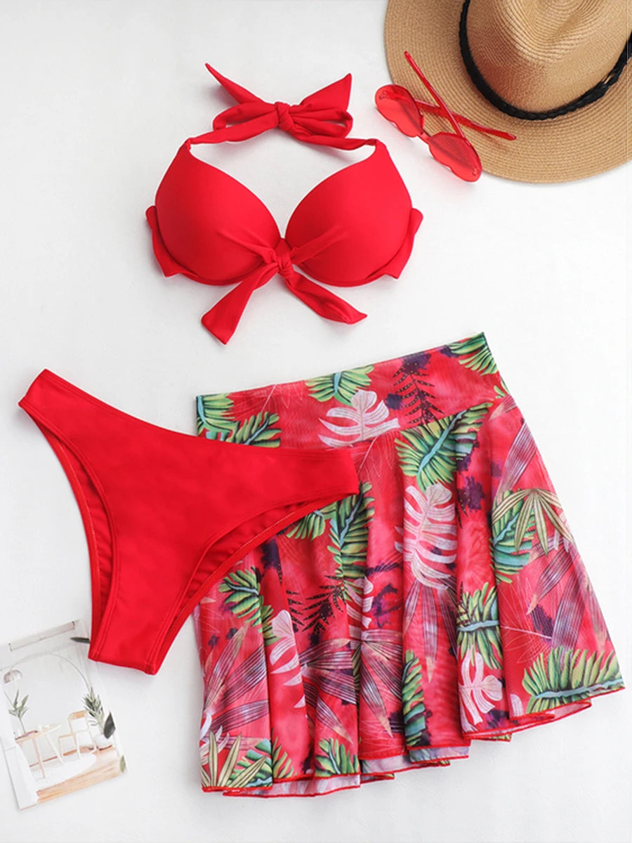 Tie-Front Bikini & Mini Skirt Set