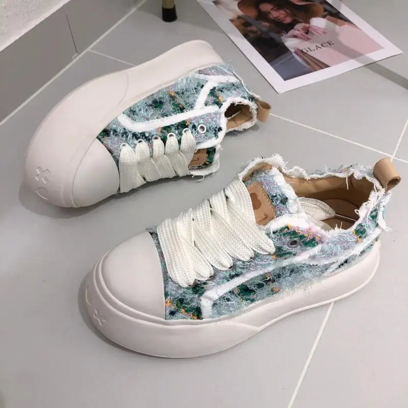 Distressed Canvas Platform Sneakers