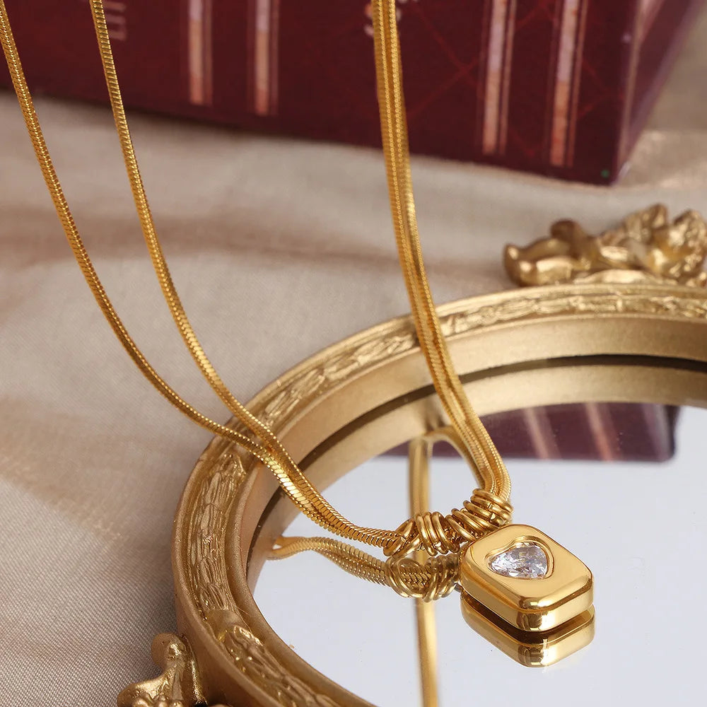 Gold Heart Crystal Pendant Necklace