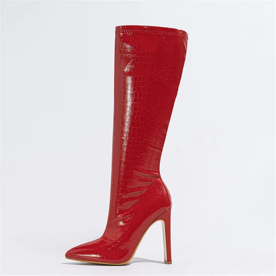 Faux Croc Knee-High Boots