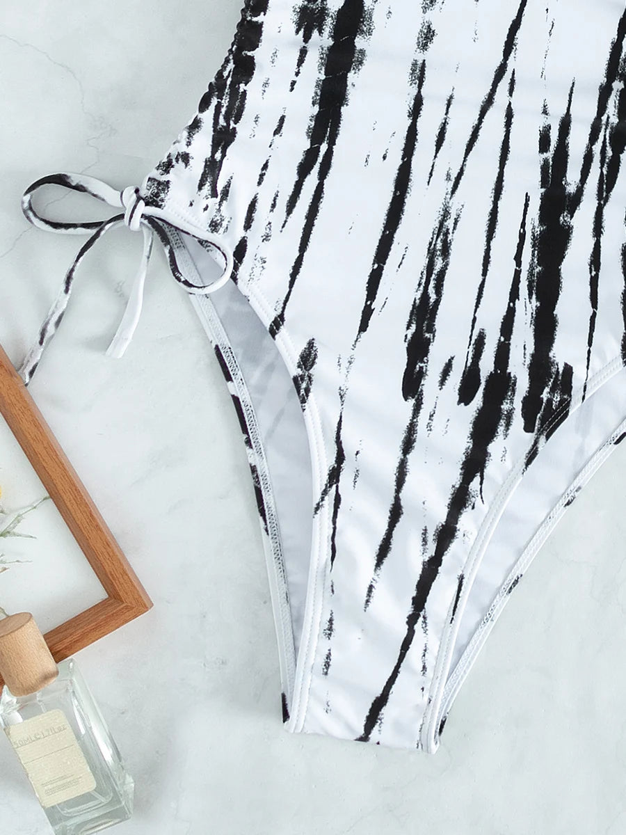One-Shoulder Cutout Tie-Dye Swimsuit