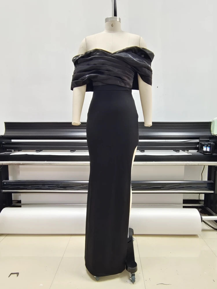 Off-Shoulder Satin Evening Gown