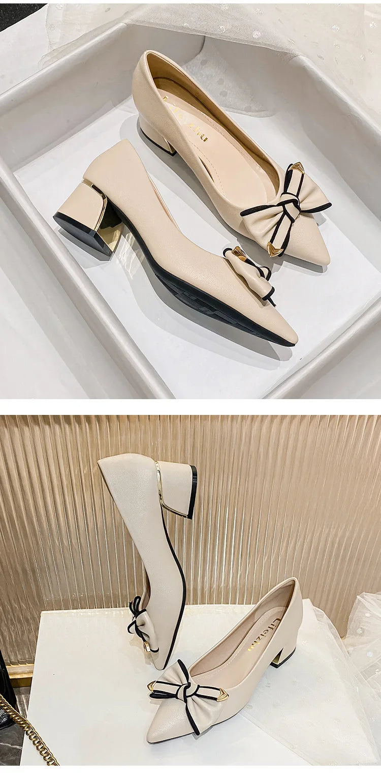 Bow Accent Block Heel Pumps