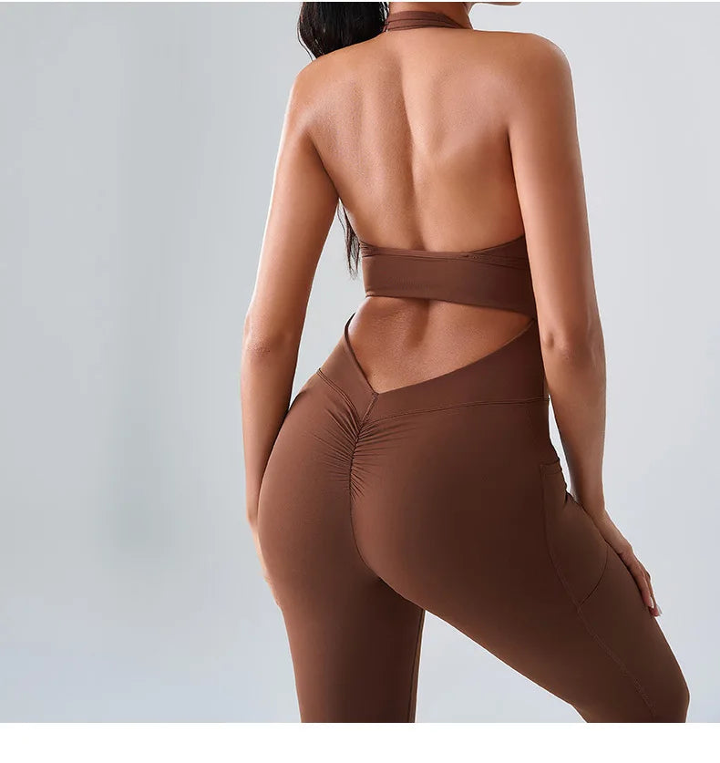 Halter Neck Pocket Athletic Jumpsuit