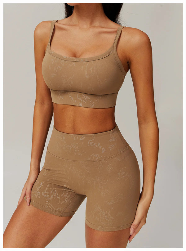 Seamless Textured Sports Bra & Biker Shorts Set