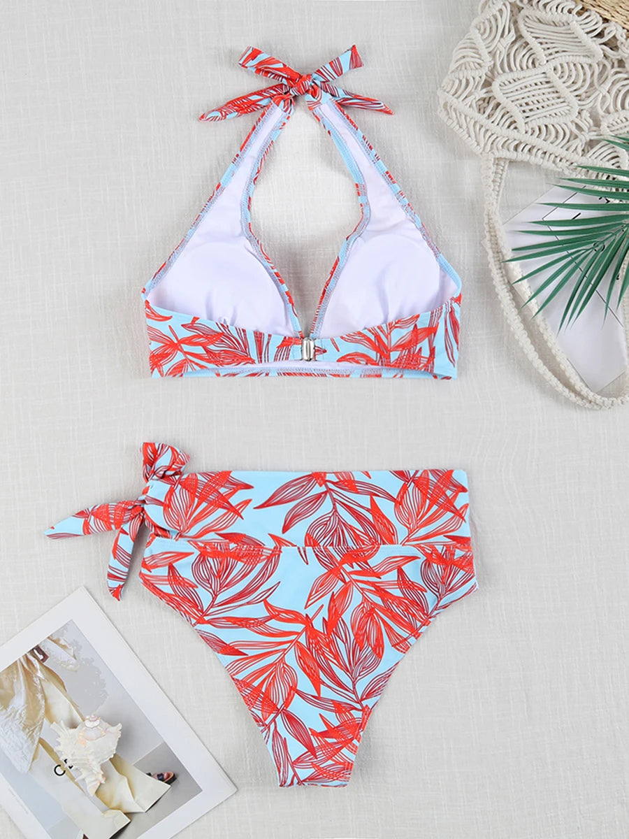 Swirl High-Waist Halter Bikini Set