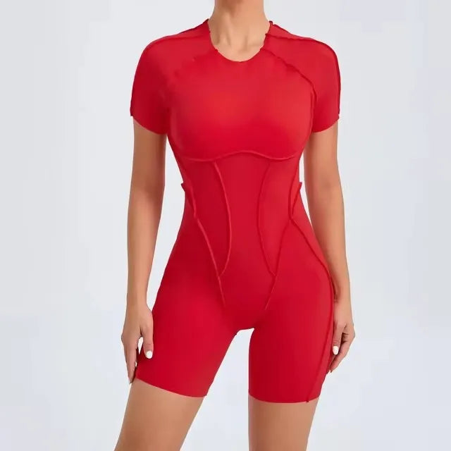 Seam-Contour Short Sleeve Jumpsuit
