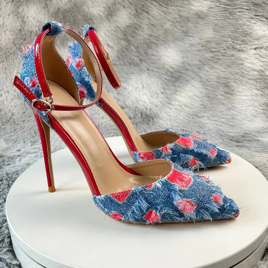 Denim Patchwork Stiletto Heels