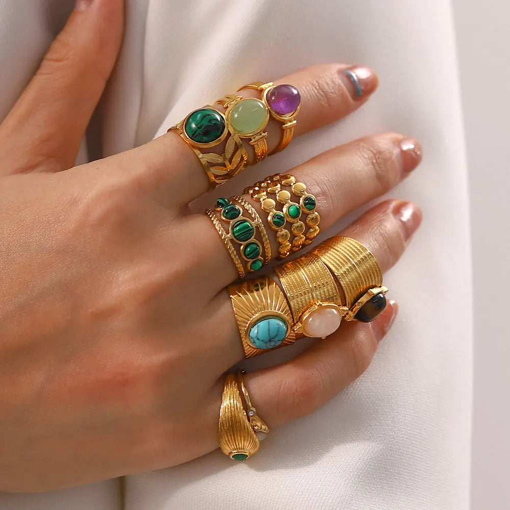 Boho Gemstone Statement Ring Set