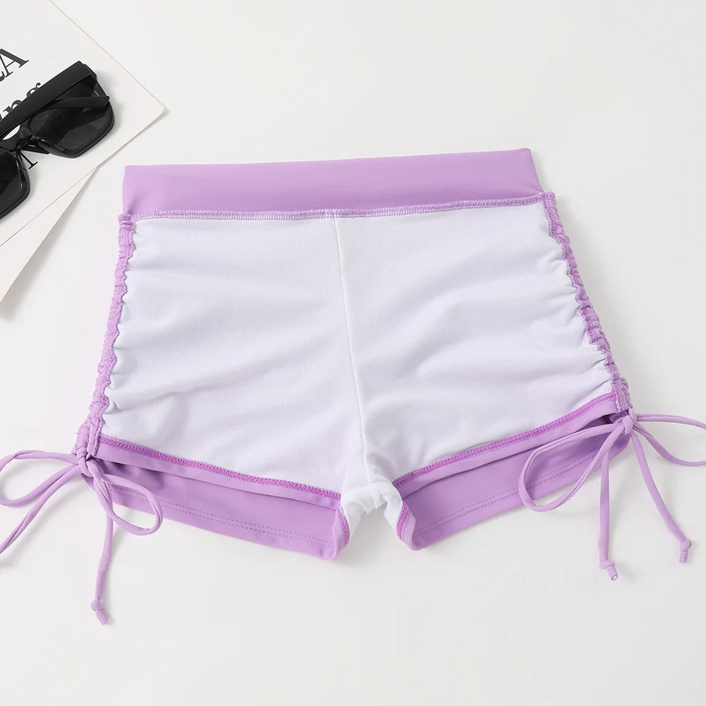 Striped Drawstring Bikini Set with Shorts