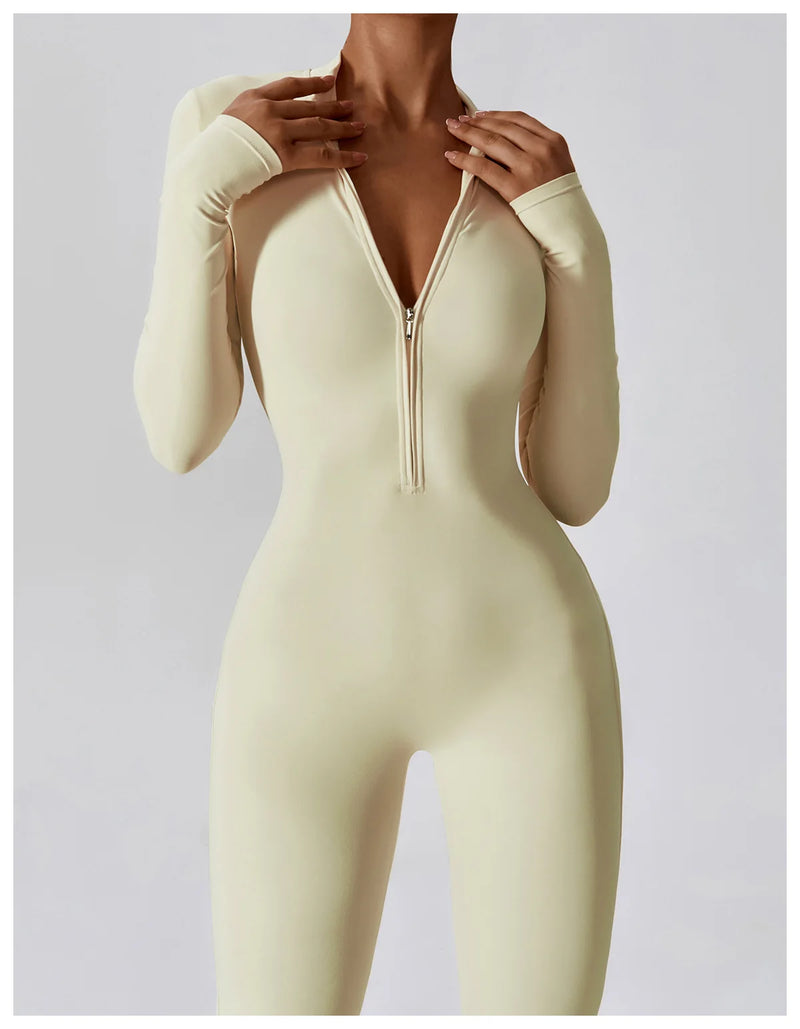 Long Sleeve Zip Fitness Jumpsuit