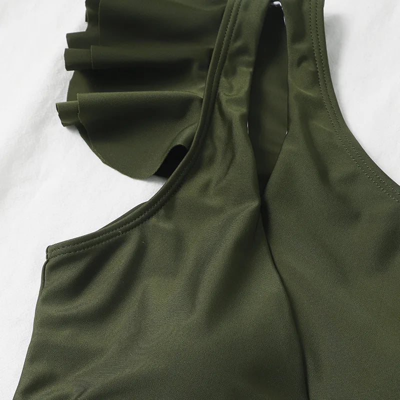 One-Shoulder Ruffle Bikini Set
