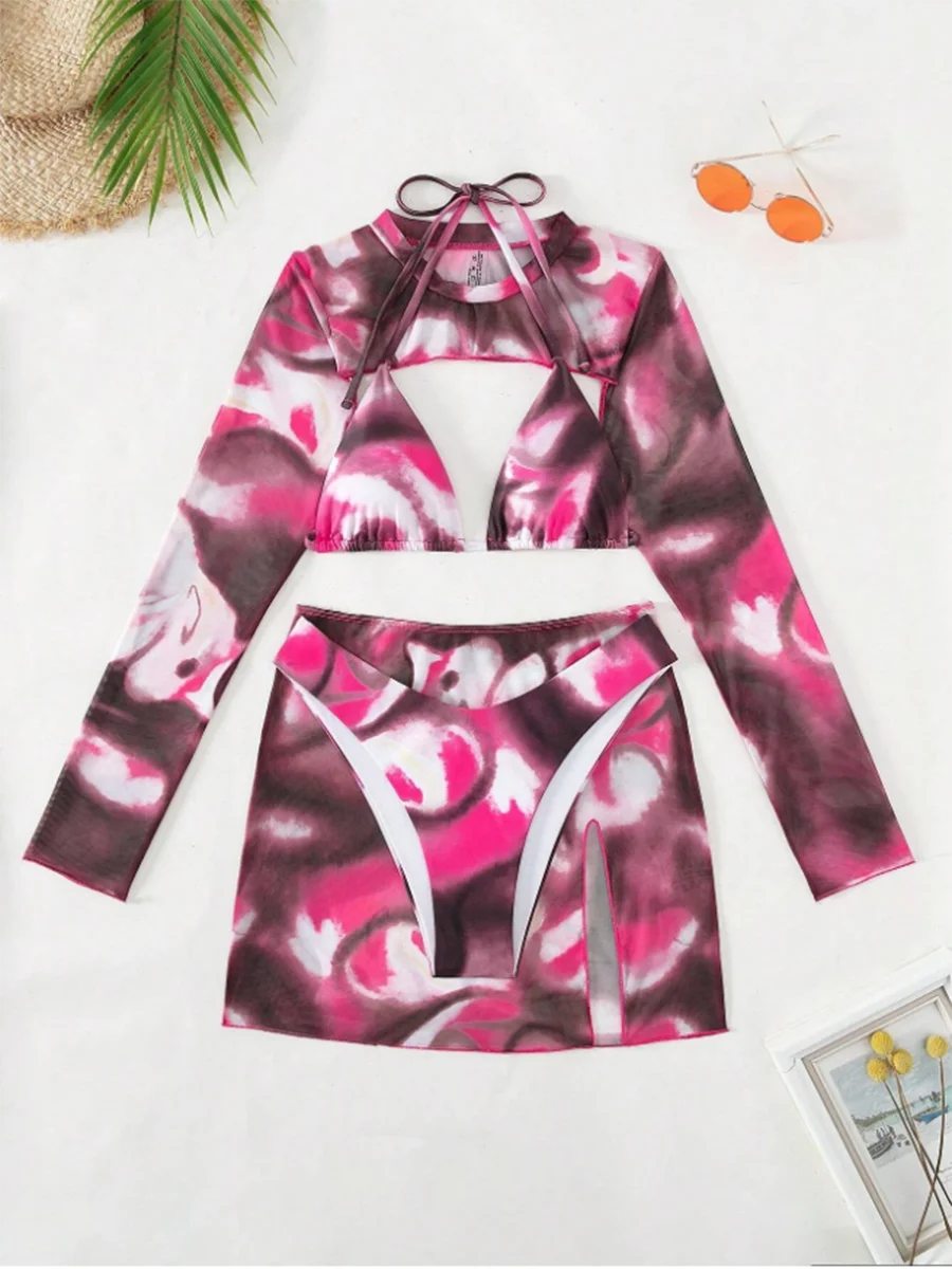 Abstract Print Three-Piece Skirt Set